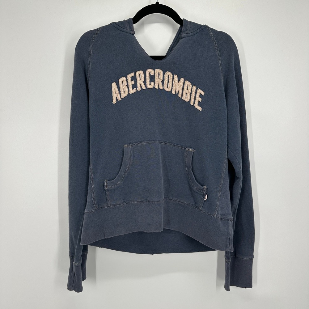 Abercrombie Fitch 1892 Women's L Navy Y2K Hoodie Spelled Out Vintage Pullover